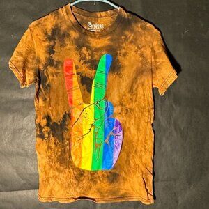 Spencer's Size Small Tee Shirt Unisex Bleached  T-Shirt Cotton Rainbow Peace 90s
